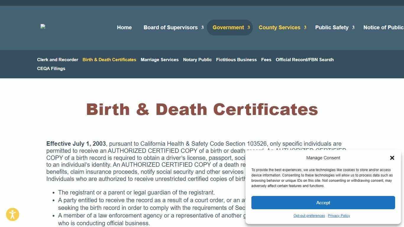Birth & Death Certificates Tehama County
